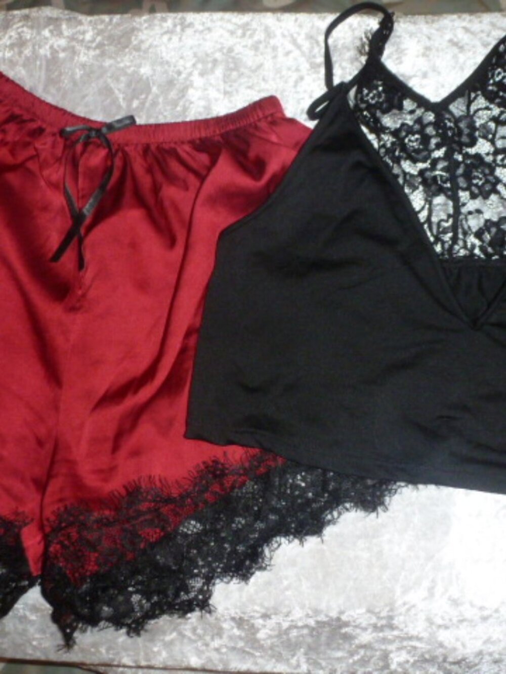 🍷✨ MAPALE Burgundy & Black Satin Lace Lingerie Set ✨🖤🔥 Sexy • Feminine • Sz M
